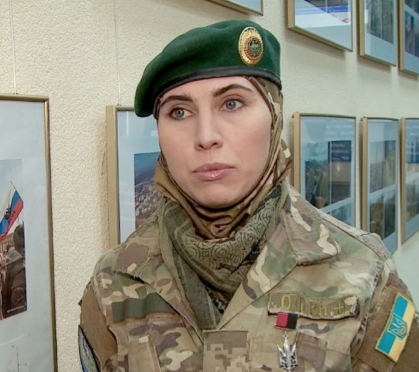 Amina Okuyeva, a Ukrainian citizen and ethnic Chechen who served as a volunteer soldier in the war against Russian-backed forces in eastern Ukraine