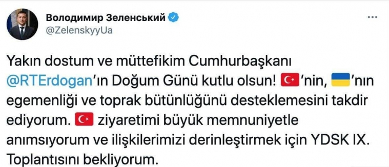 Zelenskiy, Erdoğan'ın Türkçe olarak doğum gününü kutladı 