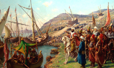 Османский султан наблюдает за переброской флота по суше
