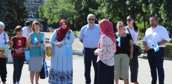 Ukrainian Muslims during a celebration of the Crimean Tatar flag on June, 2019. (Facebook)