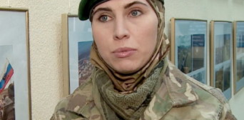 Amina Okuyeva, a Ukrainian citizen and ethnic Chechen who served as a volunteer soldier in the war against Russian-backed forces in eastern Ukraine